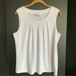 Kasper White Pleated Sleeveless Top Large